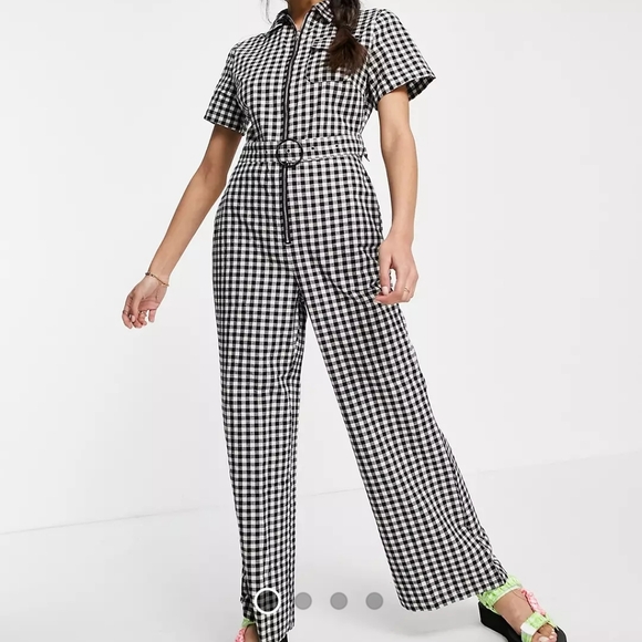 Lola May tie waist jumpsuit in gingham check - Picture 1 of 5